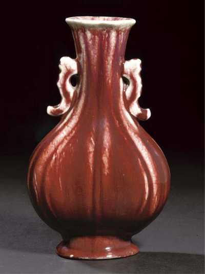 18th century A flambe glazed hexagonal baluster vase